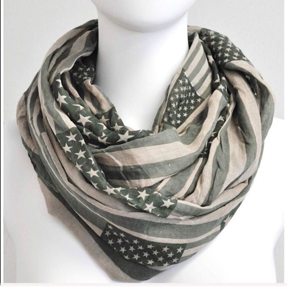New Unisex OD Green & Tan American Flag Semi Sheer Light Weight Infinity Scarf - Picture 1 of 9